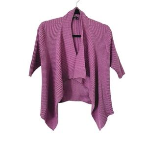 Eileen Fisher Merino Wool Cardigan Womens PM Purple Ribbed Short‎ Sleeve Open